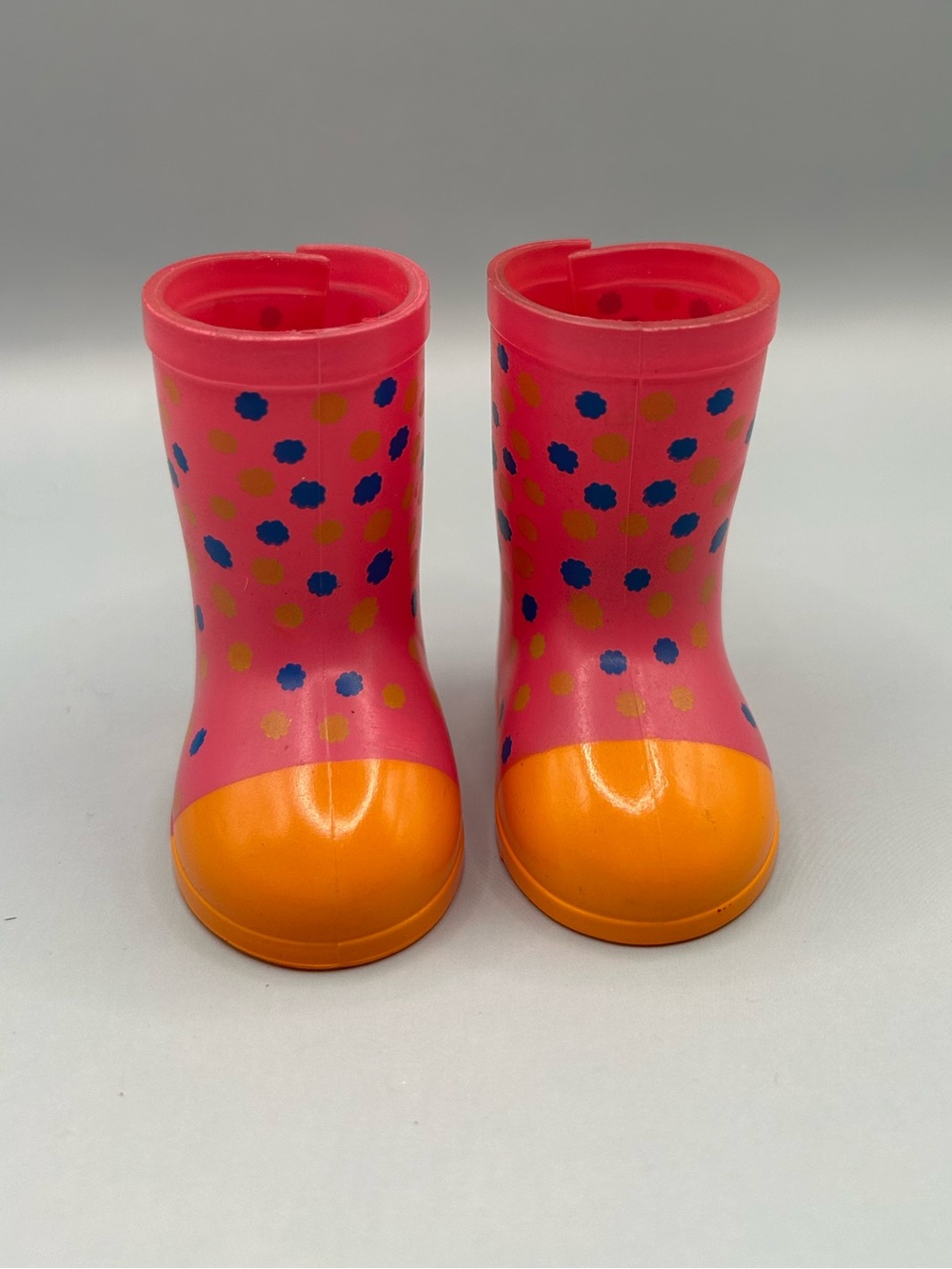 American Girl Wellie Wishers Kendall Pink Orange Polka Dot Rain Boots Shoes